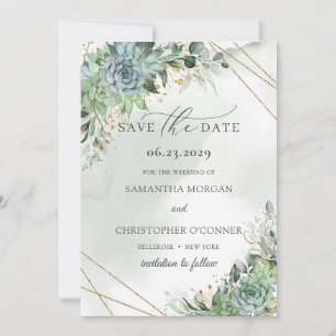 Save The Date Dusty vert bleu succulents or enregistrer la date