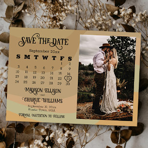 Save The Date Earthtone Retro Swils Mariage Calendrier & Photo