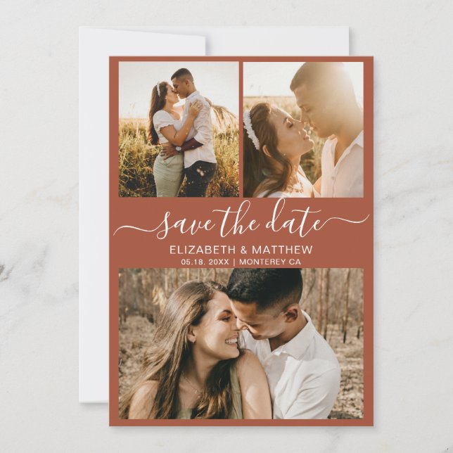 Save The Date Earthy Terracotta Script Photo Collage Mariage (Devant)