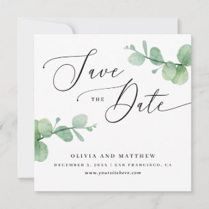 Save The Date Eau-couleur eucalyptus. Élégant mariage floral