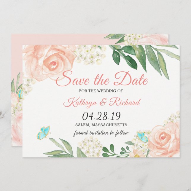 Save The Date Eau Florale Peach Spring Sauvez La Date (Devant / Derrière)
