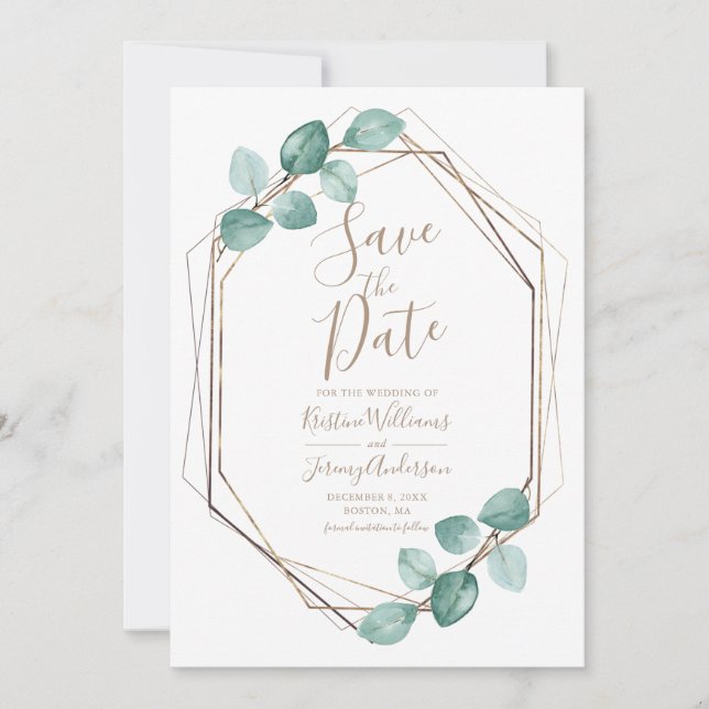 Save The Date Eau Moderne de Eucalyptus Aquarelle Écriture de Ma (Devant)