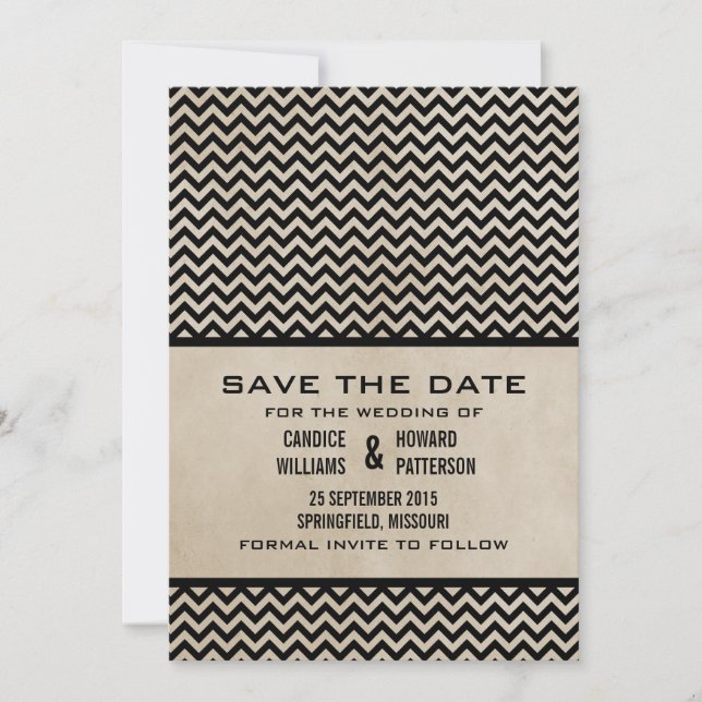 Save The Date Ebony Chic Chevron Enregistrer l'Invitation de dat (Devant)