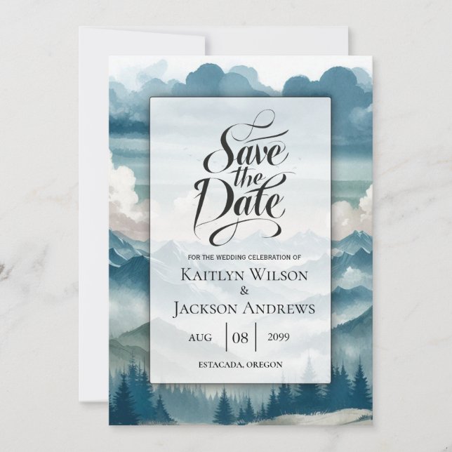 Save The Date Échos à travers les pins brumeux Mariage (Devant)