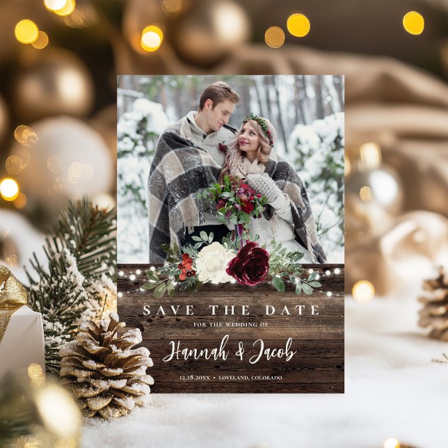 Save The Date Éclairage à cordes de bois de Noël rustique (Créateur téléchargé)