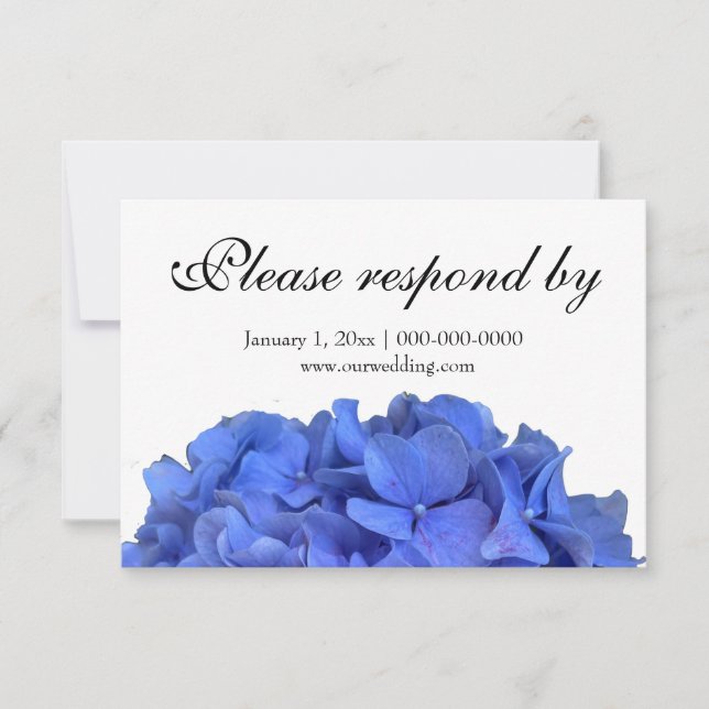 Save The Date Eclairage fleuri bleu élégant hydrangées RSVP (Devant)