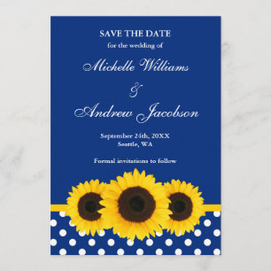 Save The Date Économies bleues et blanches de tournesol de polka