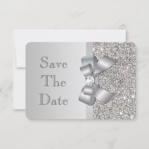 Save The Date Économies d'arc de paillettes d'argent de Faux de