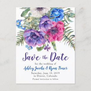 Save The Date Économies de mariage d'anémone l'aquarelle de date