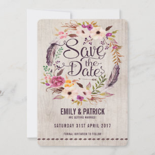 Save The Date Économies florales rustiques de Boho l'invitation