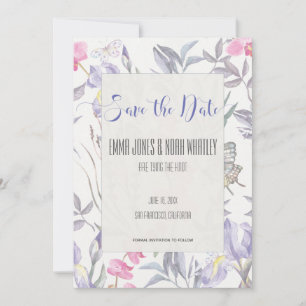 Save The Date Économies pourpres de mariage d'aquarelle d'iris