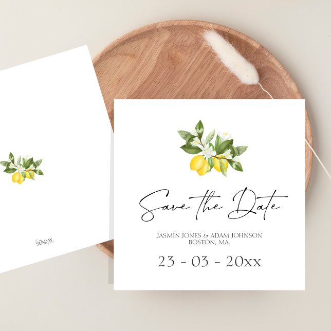 Save The Date Économisez la date avec un minimum de citron et de (Citrus Lemons and Greenery Summer Fruits Wedding Save The Date)