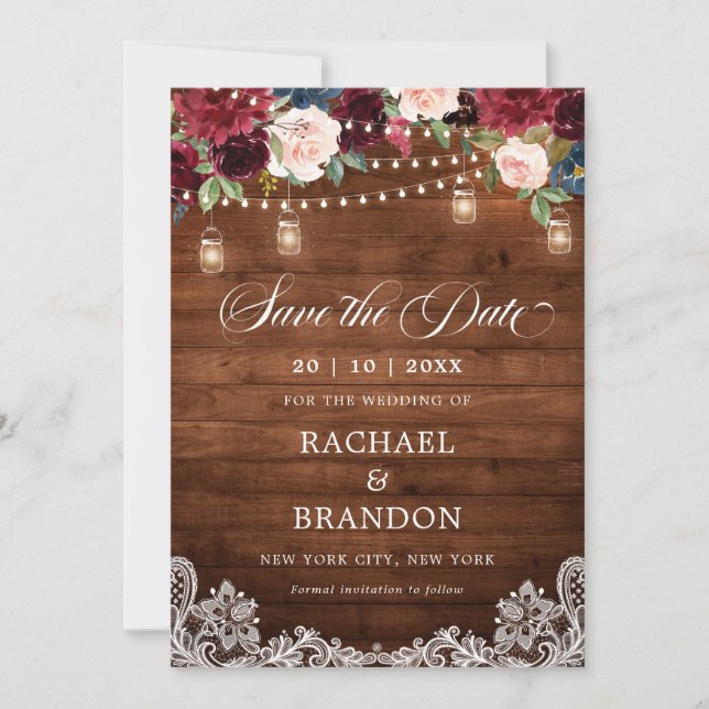 Save The Date Économisez la date de mariage florale en pot Mason (Devant)