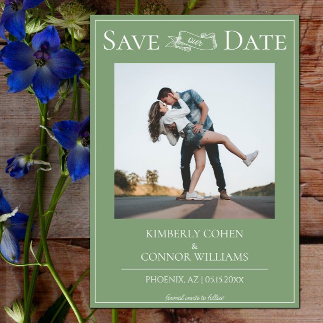 Save The Date Économisez la date de mariage moderne en photo ver (Moss Green Modern Photo Save the Date)