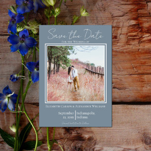 Save The Date Économisez la date de photo minimaliste bleu pouss