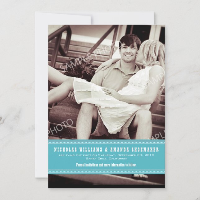 Save The Date Économisez la date du ruban Aqua simple {TBA} (Devant)