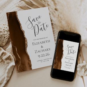 Save The Date Économisez la date Moderne Marron Mocha Agate Gold