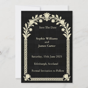 Save The Date Écossais Gothique Thistle Noir Nœud Papillon Arch 