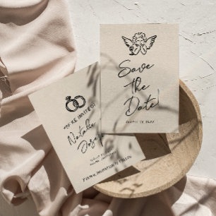 Save The Date Écrit main dessiné Rétro Cupid Quirky Mariage