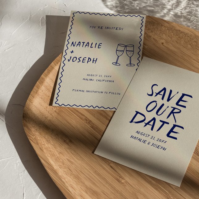 Save The Date Ecrite main dessinée Rétro Unique Fun Mariage mode (Créateur téléchargé)