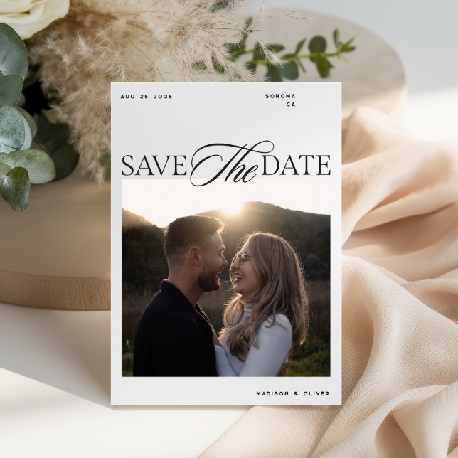 Save The Date Écriture éditoriale moderne photo double face (Créateur téléchargé)