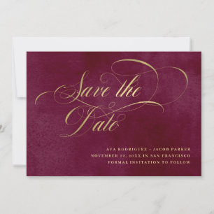 Save The Date Écriture Élégante Bordeaux et Or