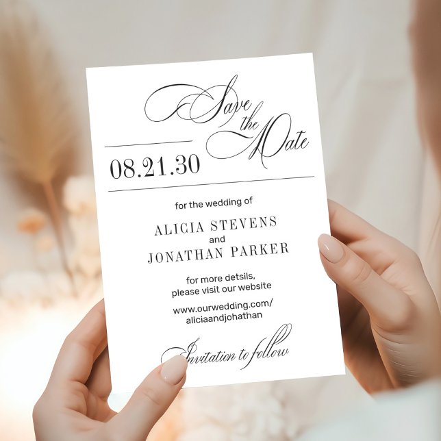 Save The Date Écriture élégante moderne mariage noir et blanc (Créateur téléchargé)