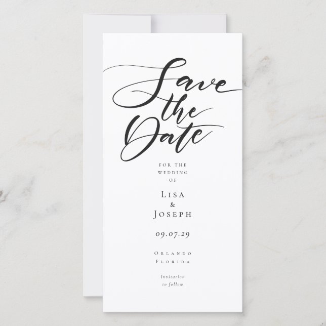 Save The Date Écriture élégante noire et blanche moderne (Devant)