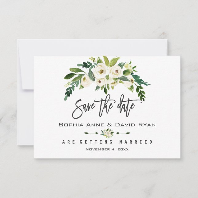 Save The Date Écriture Florale En Floraison Blanche Enregistrer  (Devant)