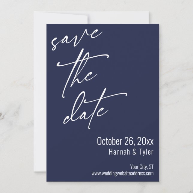Save The Date Écriture manuscrite élégante simple bleu marine (Devant)