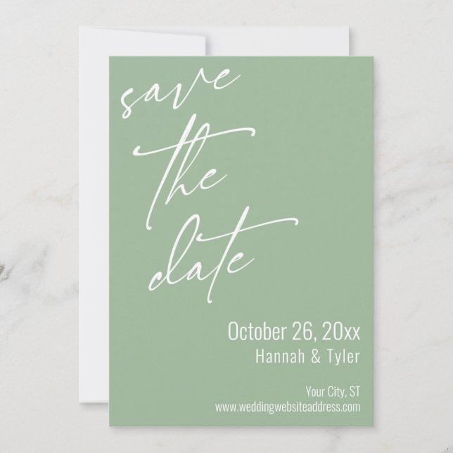 Save The Date Écriture manuscrite élégante simple Vert sauge (Devant)