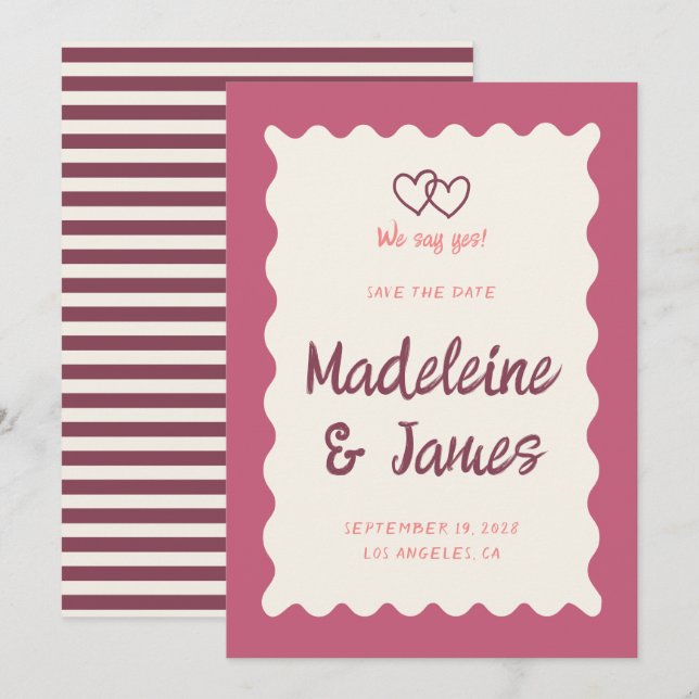 Save The Date Écriture manuscrite Mariage rouge gras rétro (Devant / Derrière)