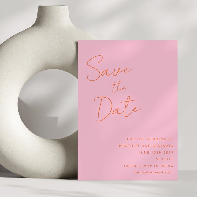 Save The Date Écriture manuscrite moderne rose orange Mariage Él (Créateur téléchargé)