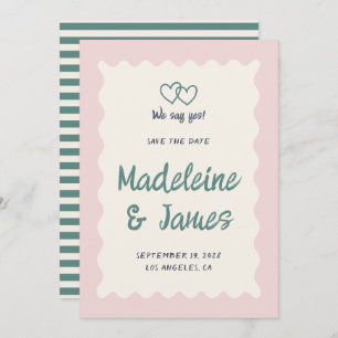 Save The Date Écriture manuscrite Pastel Pink Green Retro Mariag