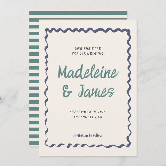 Save The Date Écriture manuscrite Pastel Wavy Frame Retro Mariag (Devant / Derrière)
