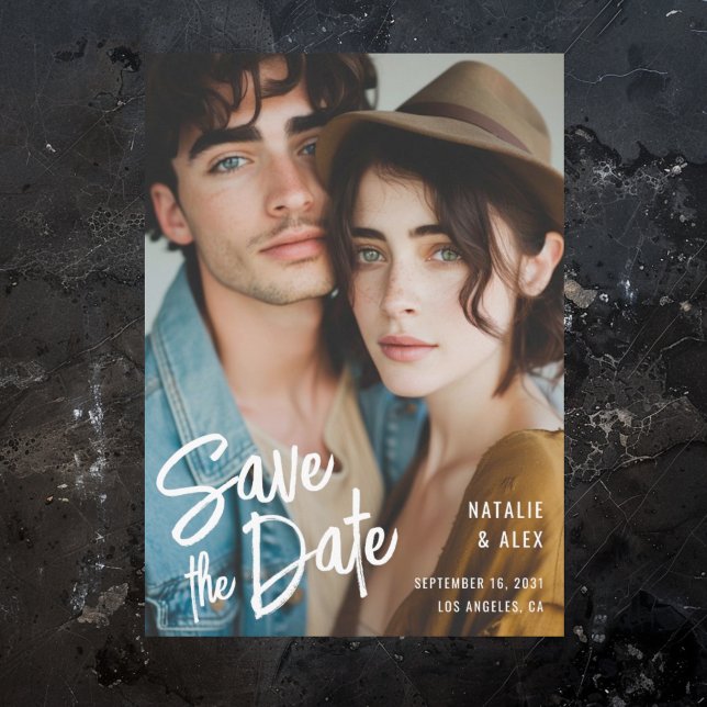 Save The Date Écriture Moderne au Pinceau Photo Mariage  (Créateur téléchargé)