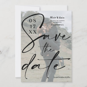 Save The Date Écriture moderne en noir blanc noir enregistrer la