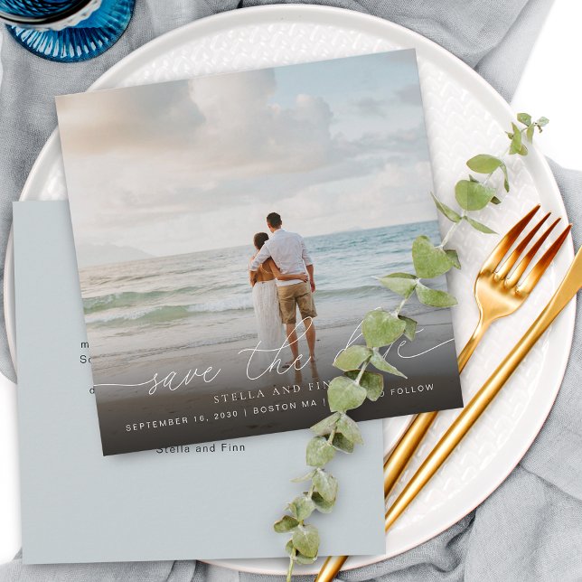Save The Date Écriture Moderne Photo Mariage Enregistrer La Date (Elegant Modern Script Photo Wedding Save The Date Card)