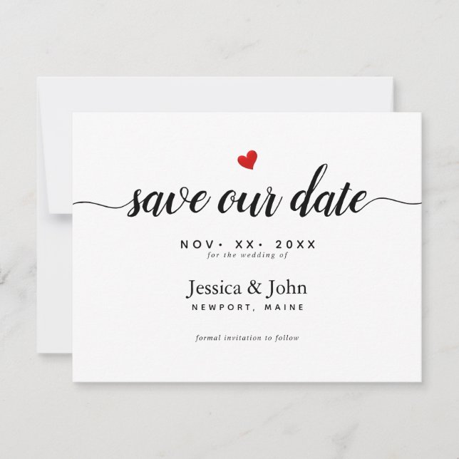 Save The Date Écriture moderne Sauvegarder notre date, Cœur (Devant)