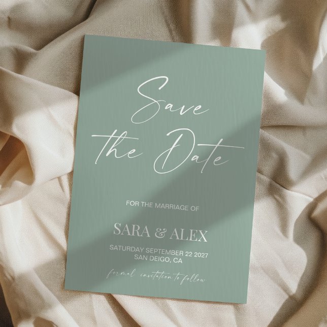 Save The Date Écriture moderne vert sauge typographie mariage en (Créateur téléchargé)
