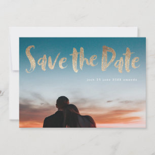 Save The Date Écrivez en Blanc Feuille d'Or Script Enregistrer l