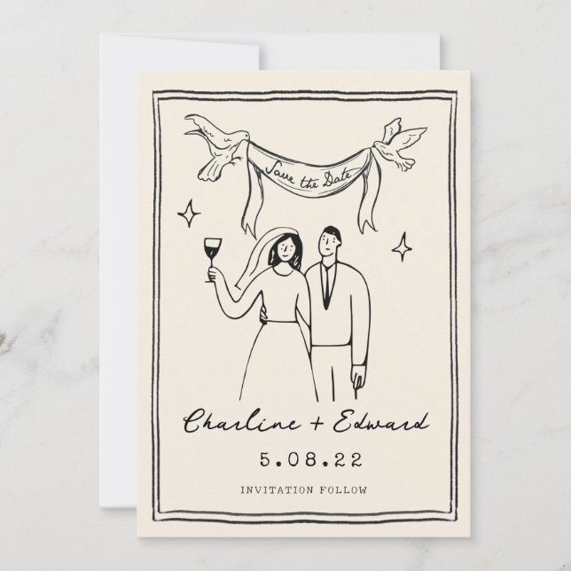 Save The Date Écrriture manuscrite funky dessinée à la main Enre (Devant)