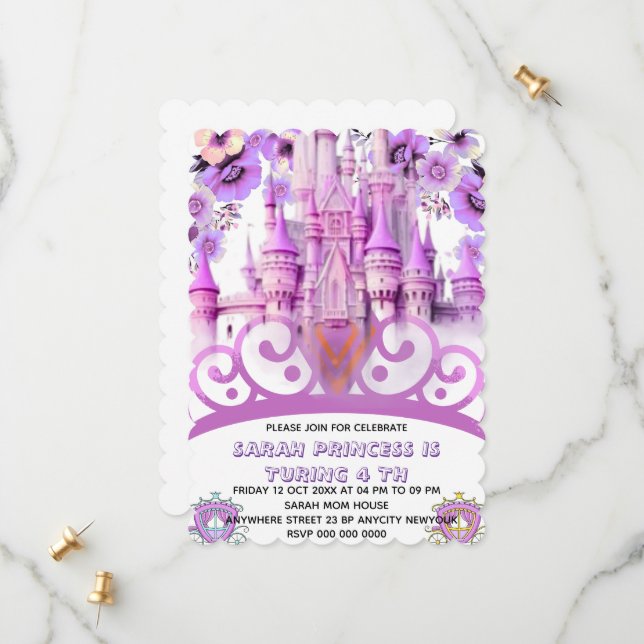 Save The Date Editable Four ever une princesse 4e anniversaire I (Devant/Arrière en situation)
