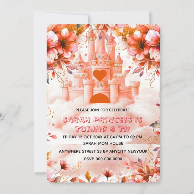 Save The Date Editable Four ever une princesse 4e anniversaire I (Devant)