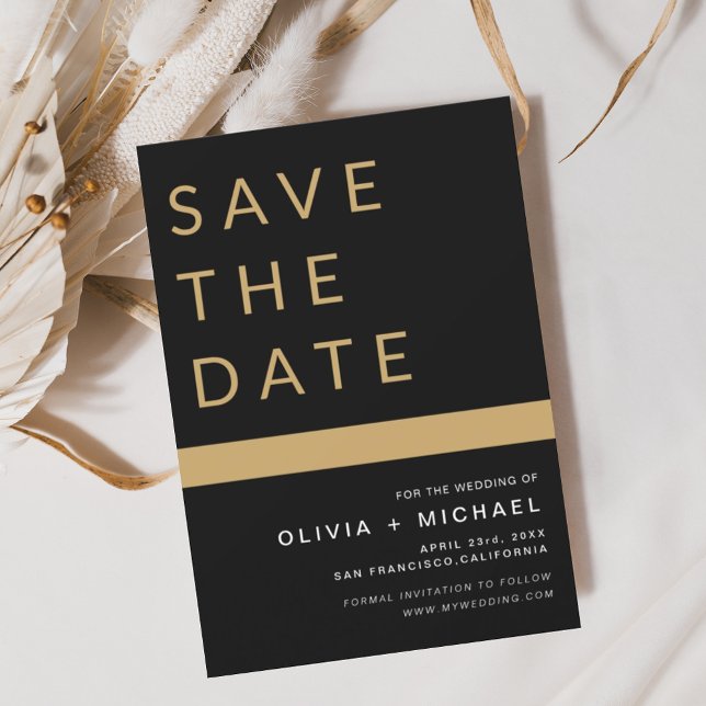 Save The Date Éditable Noir Enregistrer la date Elegant Or (Créateur téléchargé)