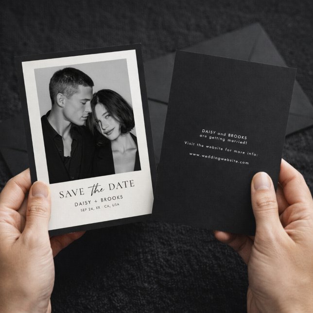 Save The Date Editorial Minimalist Black White Typography Photo (Créateur téléchargé)