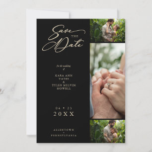 Save The Date Effet doré noir fantaisie Collage 3 Photos Couple