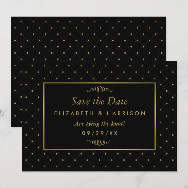 Save The Date Effet Foil Black & Gold moderne (Devant / Derrière)
