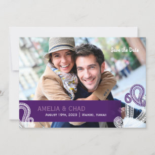 Save The Date Eggplant Paisley Mariage Photo Enregistrer la date