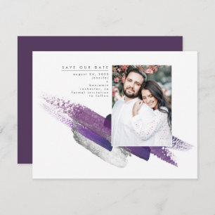Save The Date Eggplant Purple et Argent Enregistrer la photo de